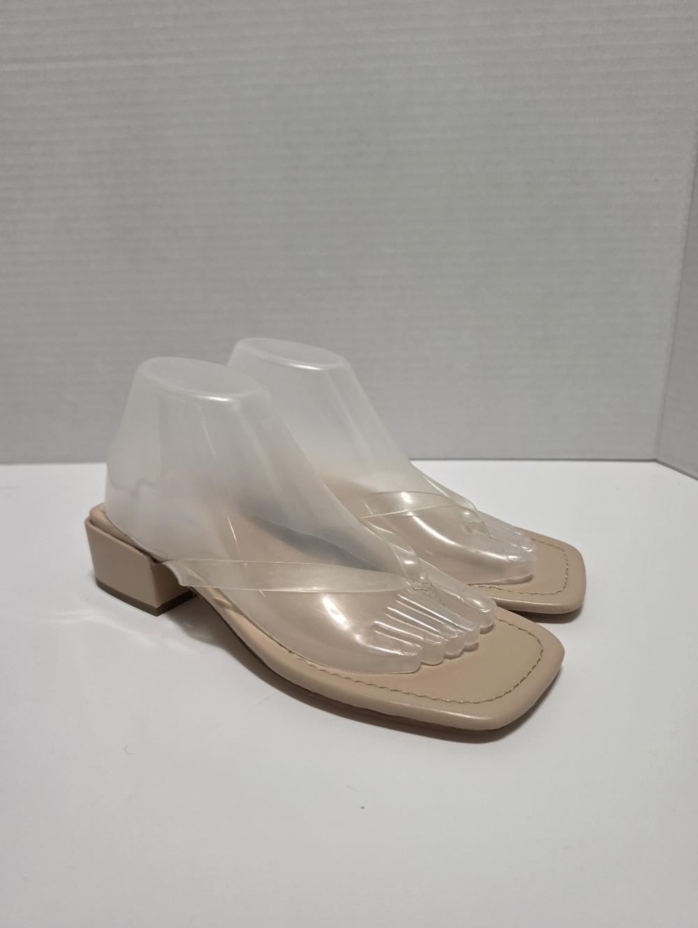 Steve Madden Clear‎ Padded Claudette Square Toe Block Heel Slip On Thong 8.5